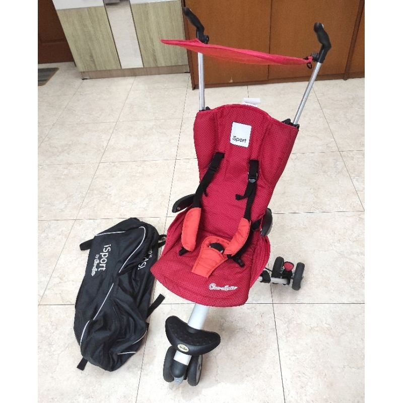 [ Preloved ] Stroller roda 3 anak cocolatte isport merah. Stroller travelling. Dengan tas