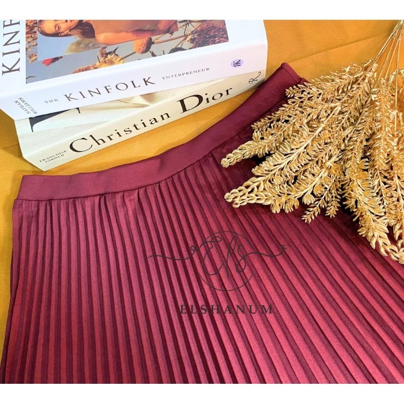 Rok plisket by Elshanum - Rok plisket warna MERAH MAROON panjang premium
