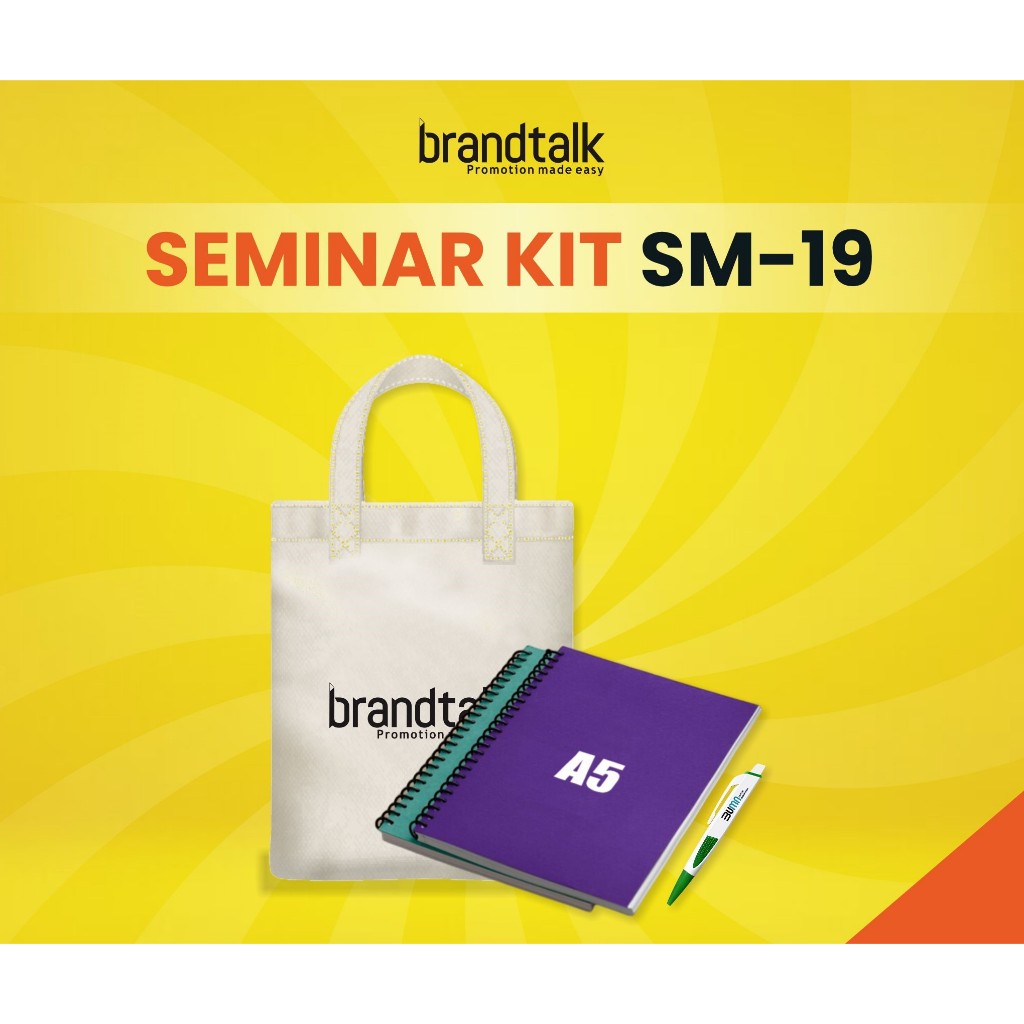 

Tas Canvas, Notebook Spiral A5, Pulpen Sablon - Paket Custom Seminar Kit Isi 3 - SM19