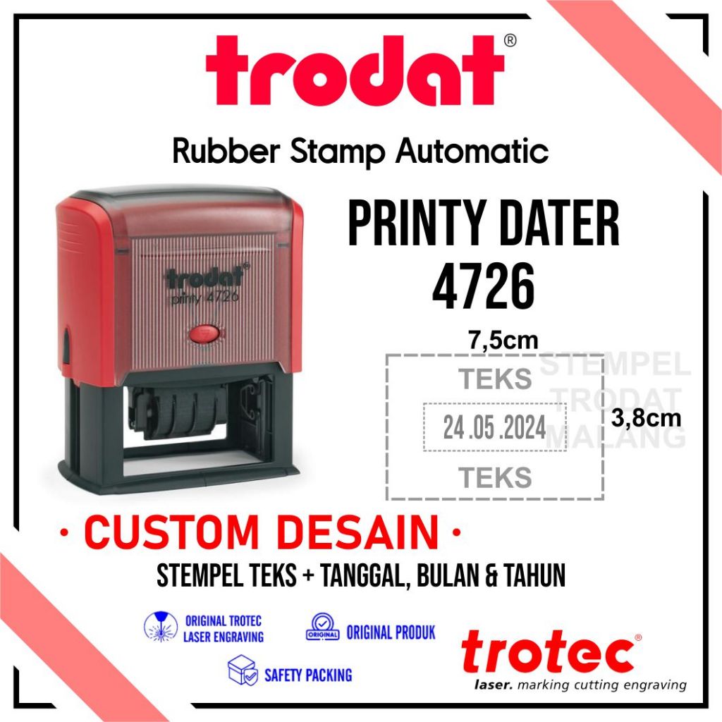 

Stempel Trodat 4726 (75x38 mm) Stempel text + tanggal bulan tahun