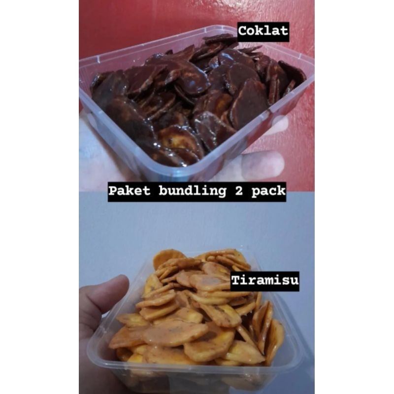 

Keripik Pisang Lumer Paket Bundling Hemat 2 pack kemasan twinwall 500 ml/kripik pisang coklat/2 pack berat 300 gram free sumpit
