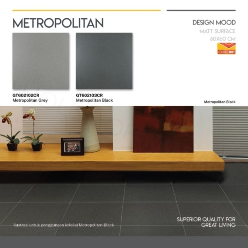 Roman Granit 60x60 Metropolitan Series (Design Mood) / Lantai Granit Polos Abu / Lantai Granit Polos