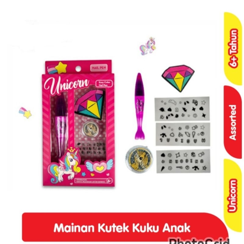 Unicorn Nail Pen Mainan Kutek Kuku Anak Assorted