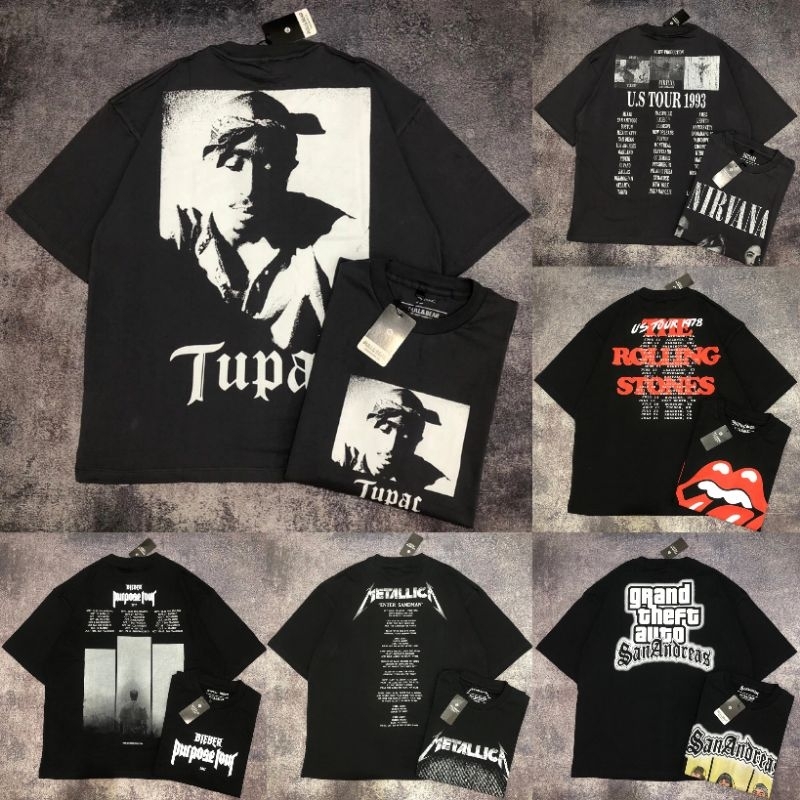 Baju Kaos Band Washing Oversize EMINEM ROLLING STONES Unisex Premium Original