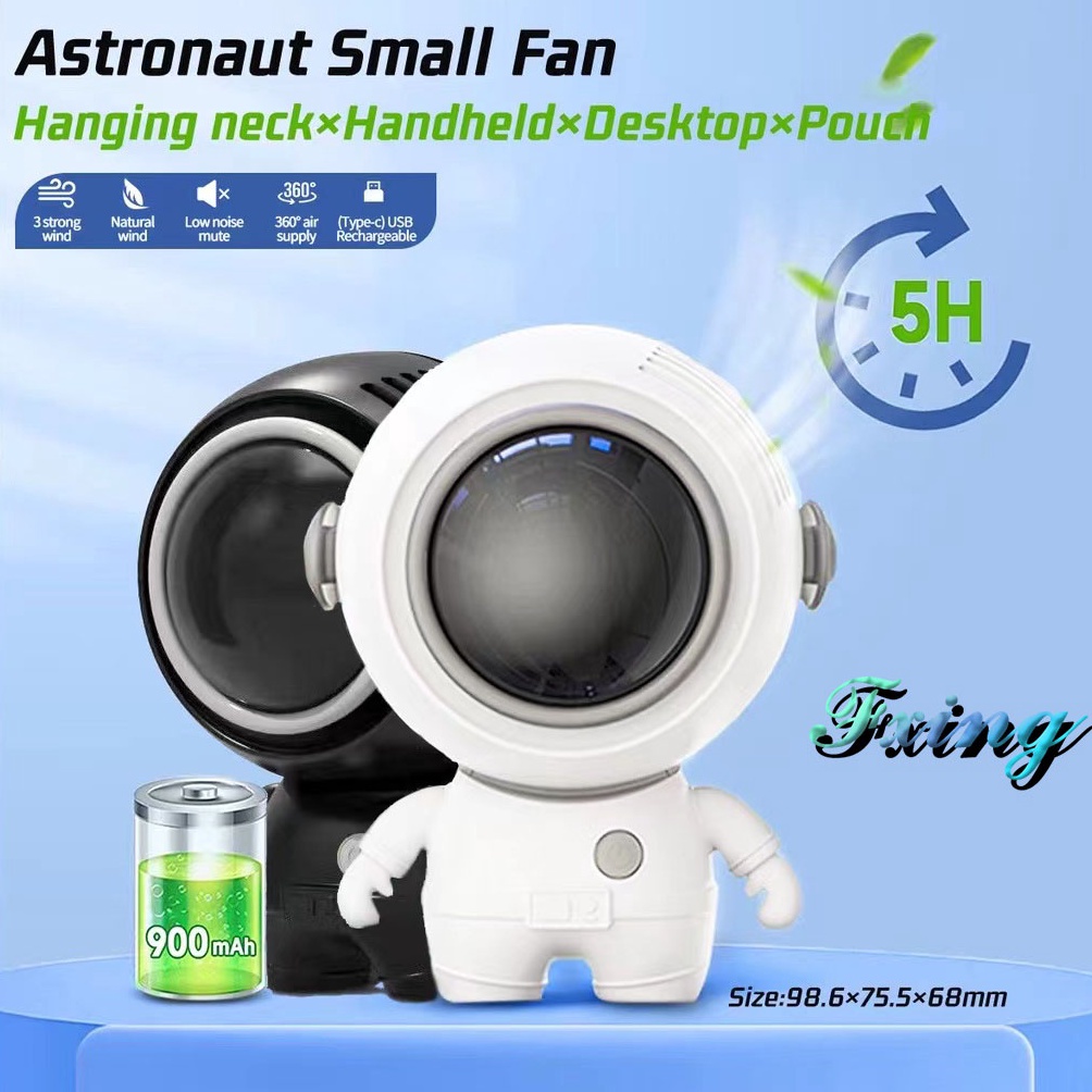 

KODE J57Y Astronaut Kipas Hanging Neck Fan Small Portable Fan Lazy Outdoor USB Handheld Bladeless Silent 36Rotating Mini Fan