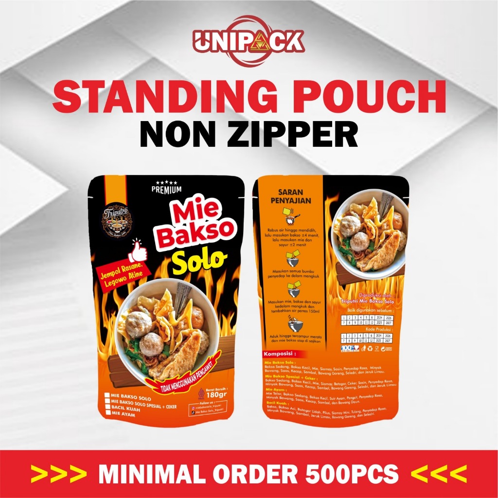 CUSTOM KEMASAN STANDING POUCH NON ZIPLOCK/CUSTOM STANDING POUCH FULL PRINT