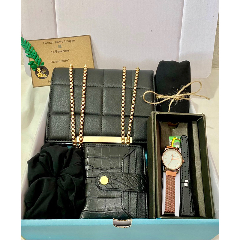 GIFTBOX HAMPERS WANITA CEWE ELEGAN TAS BONEKA JAM TANGAN HADIAH BIRTHDAY WISUDA