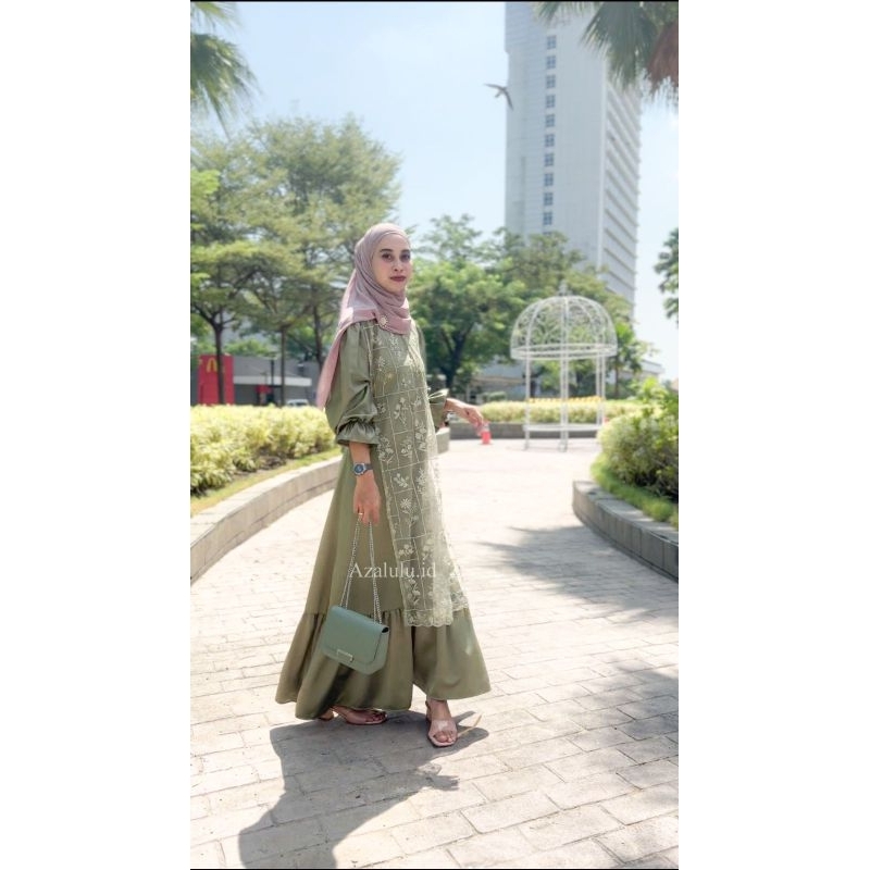 Azalulu - Monica dress sage green premium dress, dress pesta murah dress kondangan dress mewah baju 