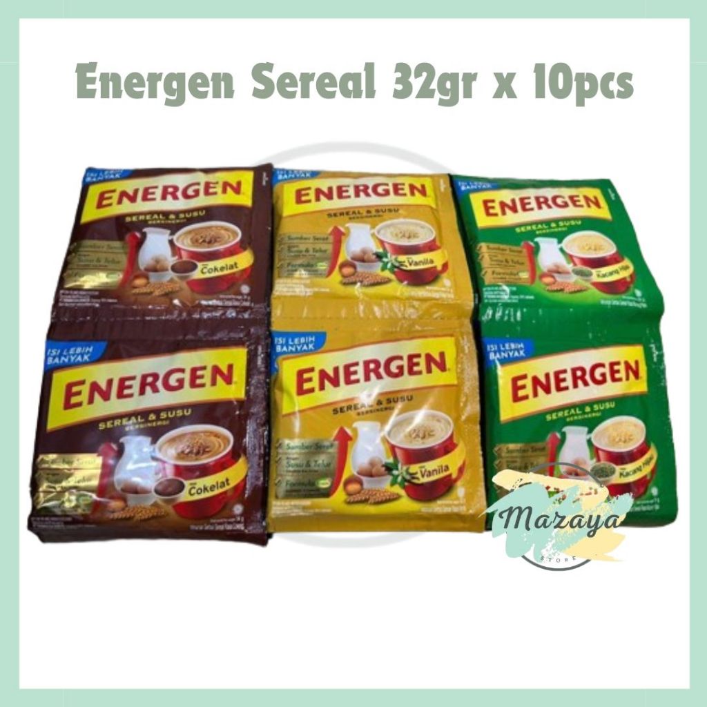 

ENERGEN SUSU & SEREAL SACHET RASA VANILLA | COKELAT | KACANG HIJAU RENCENG 32GRX10PCS - MAZAYA HOMESTORE