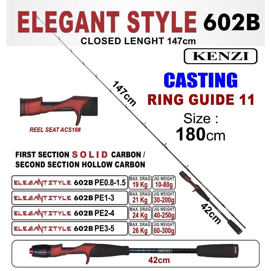 Rod KENZI ELEGANT STYLE LIGHT JIGGING SOLID CARBON