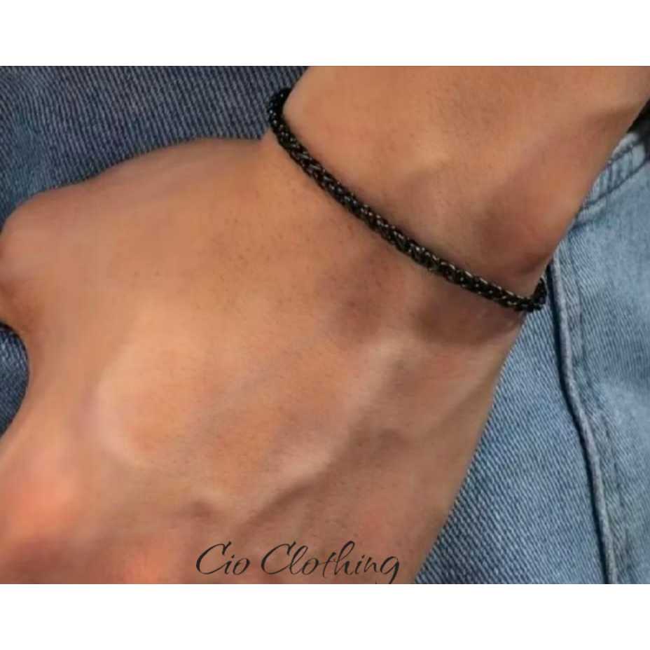 Gelang Rello Hitam Titanium Anti Karat Pria Elegant Termurah