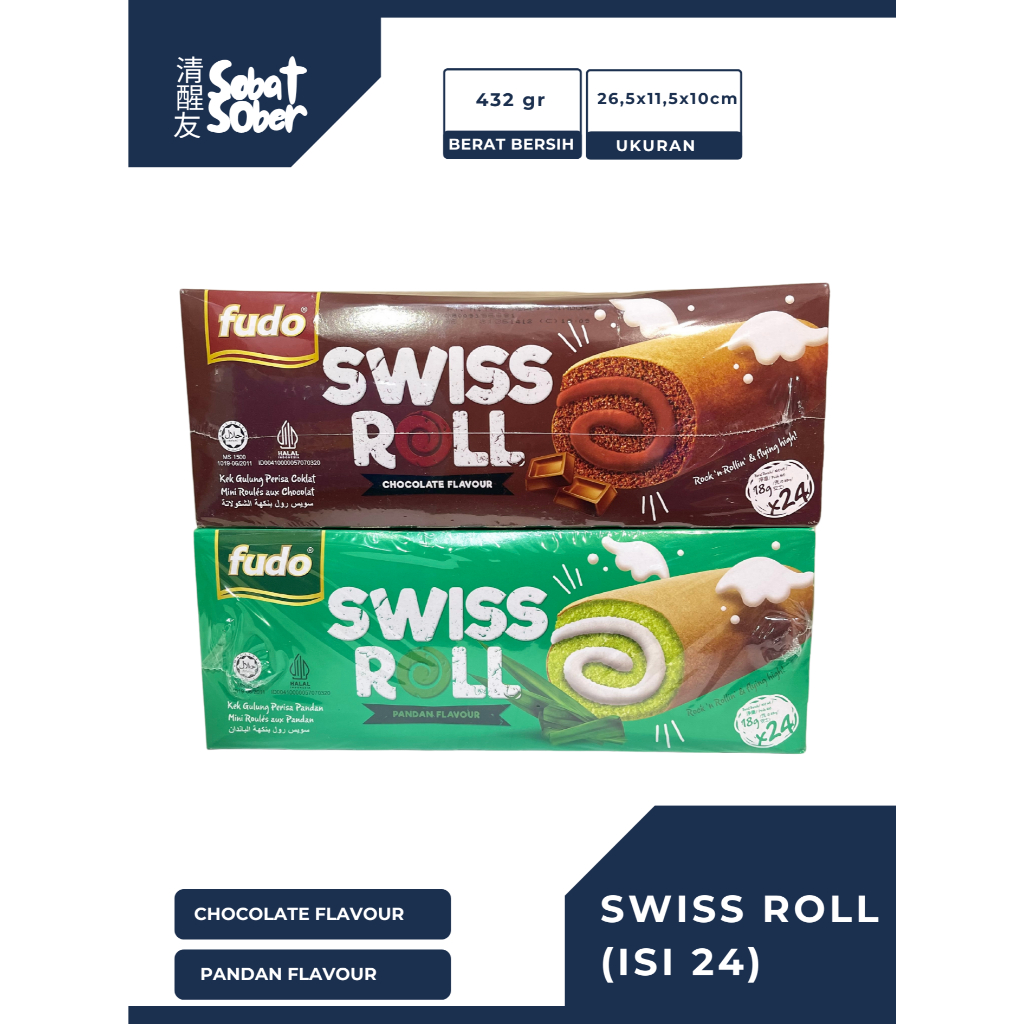 

Fudo SWISS ROLL Chocolate & Pandan Flavour Kek Gulung Perisa Pandan Mini Roules aux Pandan (ISI 24PCS)