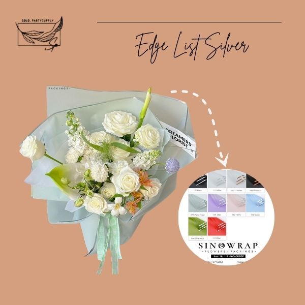 

(SW) TERLARIS Wrapping Paper Edge Silver Line Cellophane / kertas motif silver line/ handbouquet dekorasi/ hiasan buket/ kertas buket