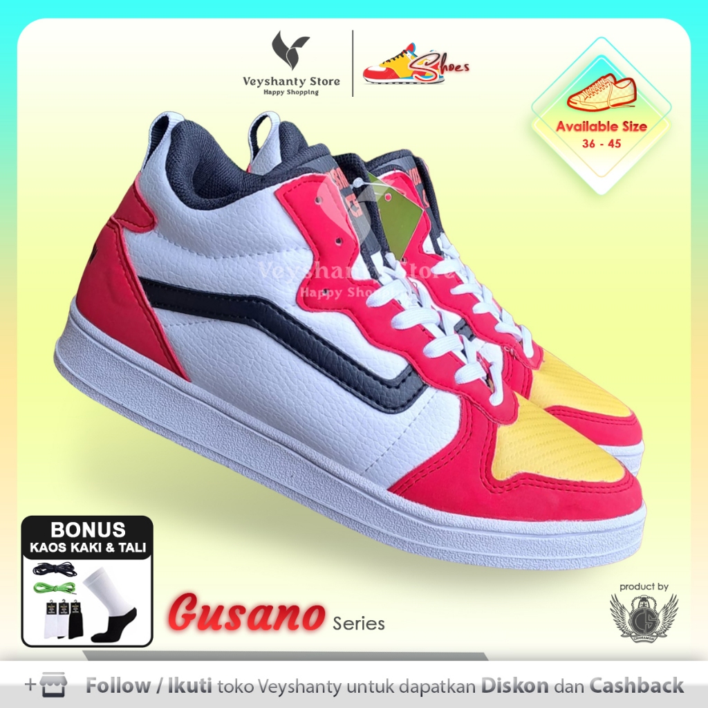 [VEYSHANTY] Sepatu Pria Wanita CS Gusano Premium Quality - Warna Putih Merah Kuning | Casual | Sport