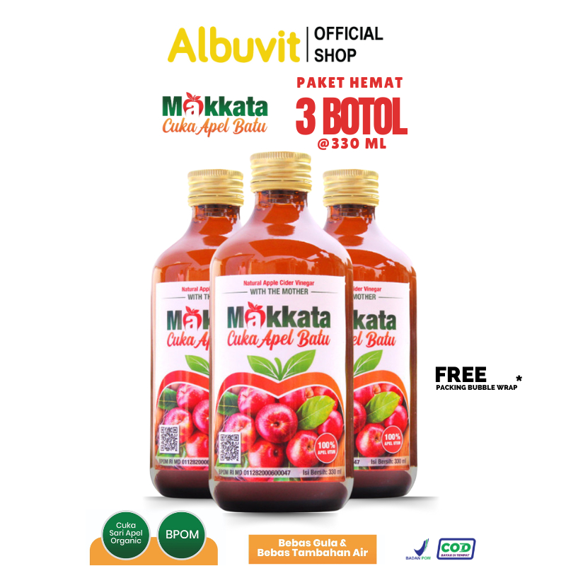 

PAKET HEMAT 3 BOTOL - Cuka Apel With Mother Asli MAKKATA Tanpa Campuran Apple Cider Vinegar Organic