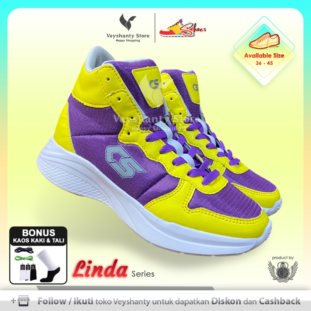 [VEYSHANTY] Sepatu Pria Wanita CS Linda Premium Quality - Warna Ungu Kuning | Casual | Sport | Fashi
