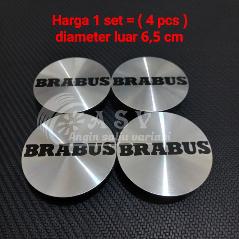 dop roda tutup velg variasi brabus chrome tulisan hitam diameter 6,5 cm