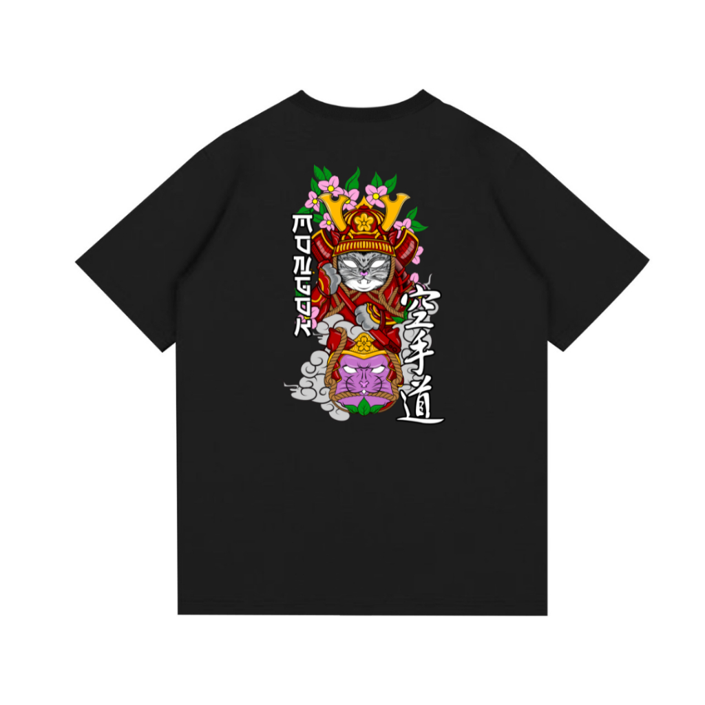 Mongok Kaos - Samurai Cat  - Hitam