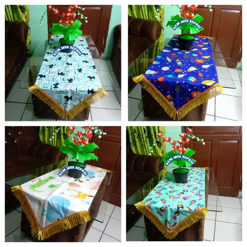 Taplak Meja Ruang Tamu / Taplak Meja Sofa (renda kuning) Taplak Meja Guru / Table Runner/ Taplak Mej