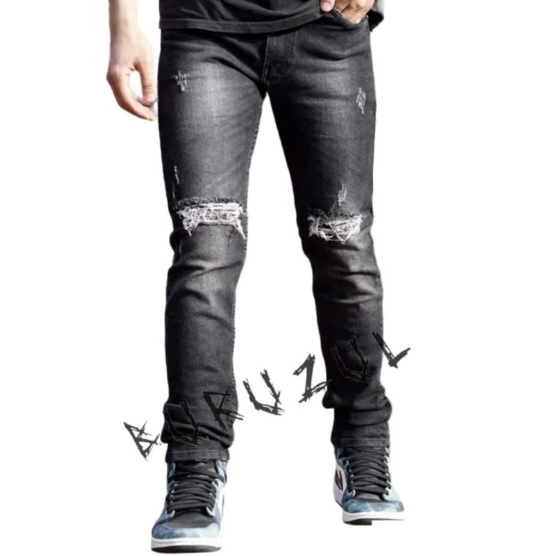 Celana Jeans Sobek Lutut Pria Jumbo/Celana Sobek Pria Ukuran 28-48