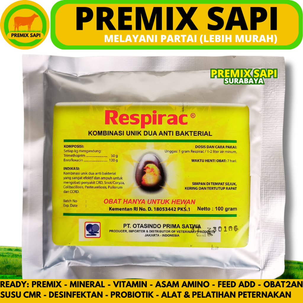 RESPIRAC 100 GRAM OTASINDO - (Enro+Trimesulf) Obat Ayam Paling Ampuh - Obat Ayam CRD - Obat Snot Aya
