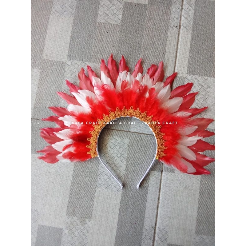 bando bulu Hiasan kepala bulu mahkota bulu merah putih