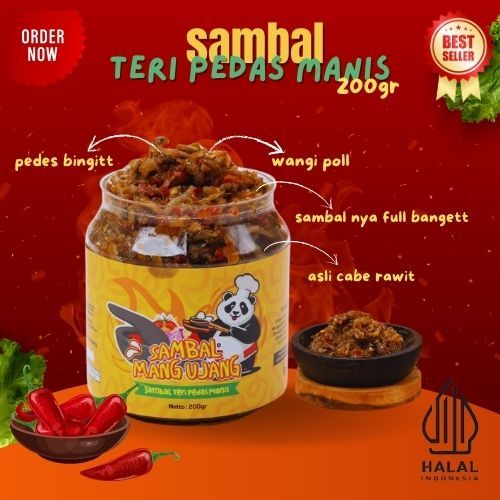 

Sambel Mang Ujang - Kemasan Icip 200gr Sambal Teri Pedas Manis