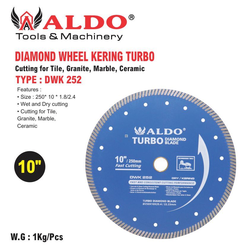 DIAMOND WHEEL KERING 10 INCH TURBO  DWK-252 / MATA PISAU POTONG GRANIT MARMER 10" MERK ALDO