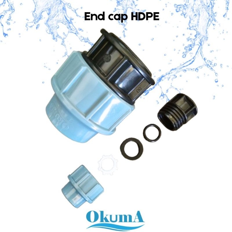 End Cap HDPE Okuma 50mm fitting HDPE Compression joint end cap 1 1/2inc