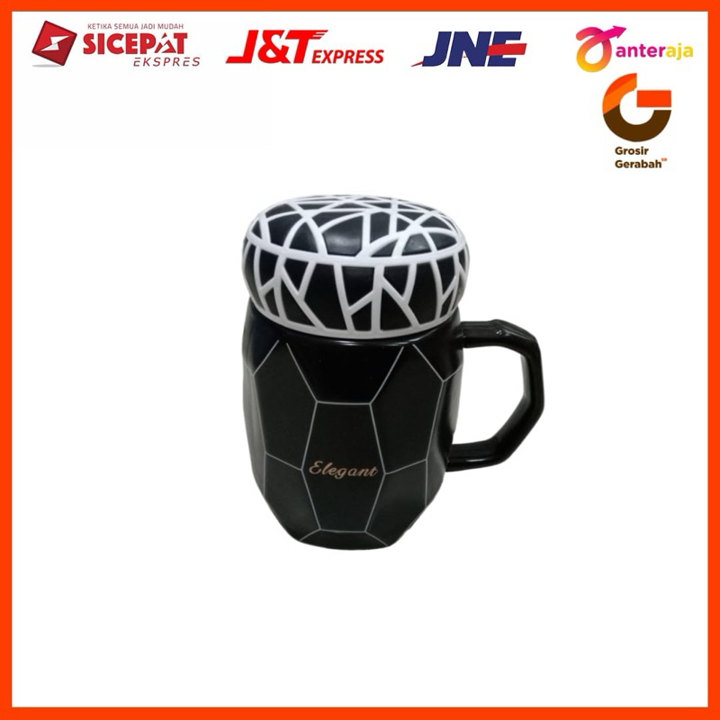 tiara mug keramik + tutup putar monocrome gift box h612-1 59435