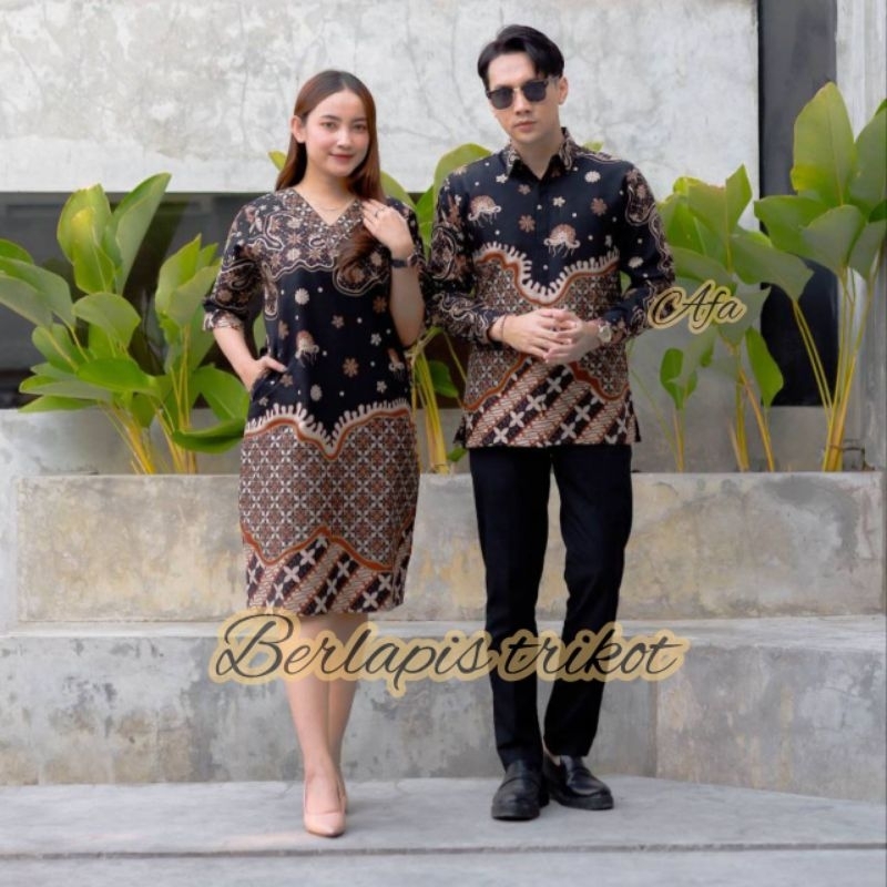 DRESS BATIK COUPLE PREMIUM CEMPAKA BERLAPIS TRIKOT/ DRESS BATIK COUPLE