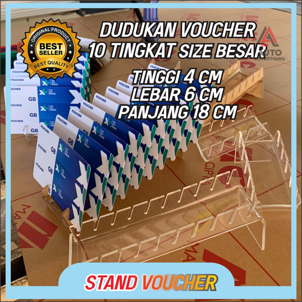 

Dudukan Tempat Kartu Perdana Voucher Display Akrilik Laser Cutting 10 Slot Standard Besar
