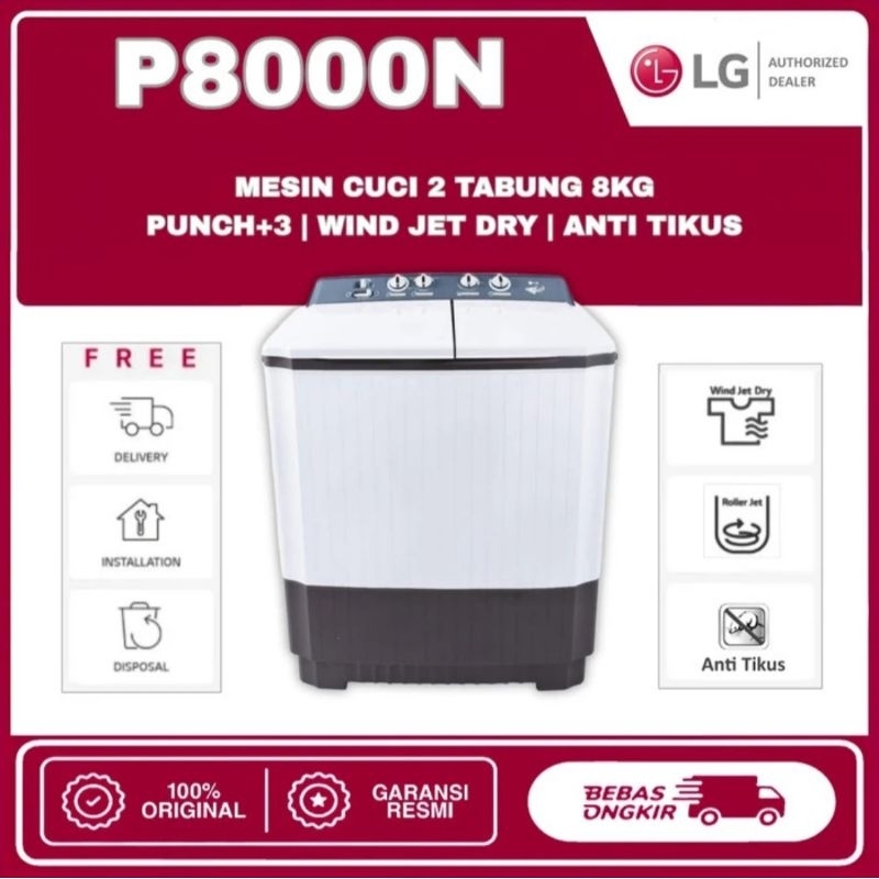 MESIN CUCI LG 2TABUNG 8KG P8000N MESIN CUCI 2 TABUNG LG 8 KG