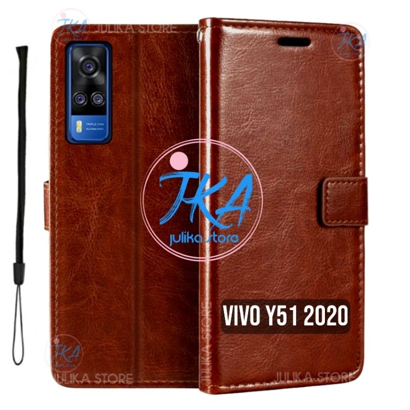 Flip Cover Wallet VIVO Y51 2020 Case Leather Flipcase Cover Kulit Casing Dompet