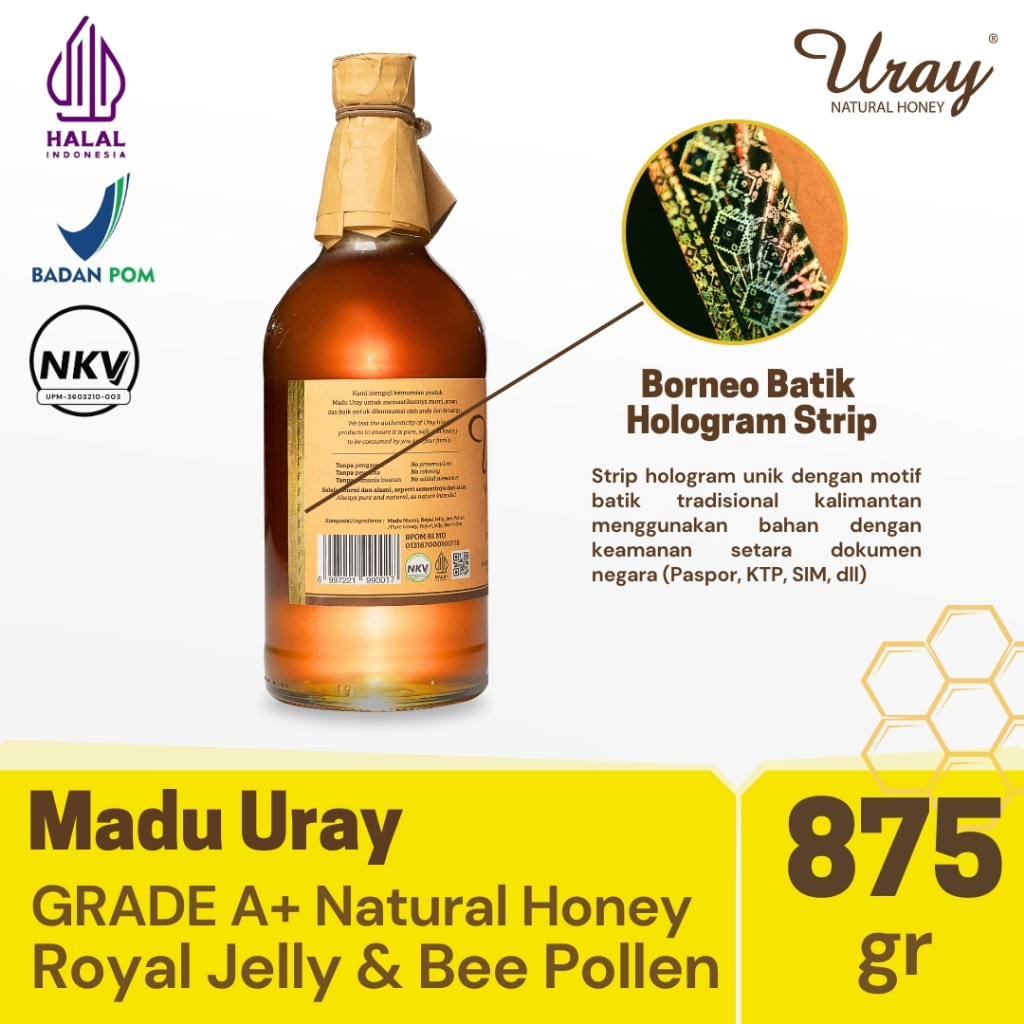 

Madu Uray Natural Honey 875gr Grade A+ with Royal Jelly and Bee Pollen