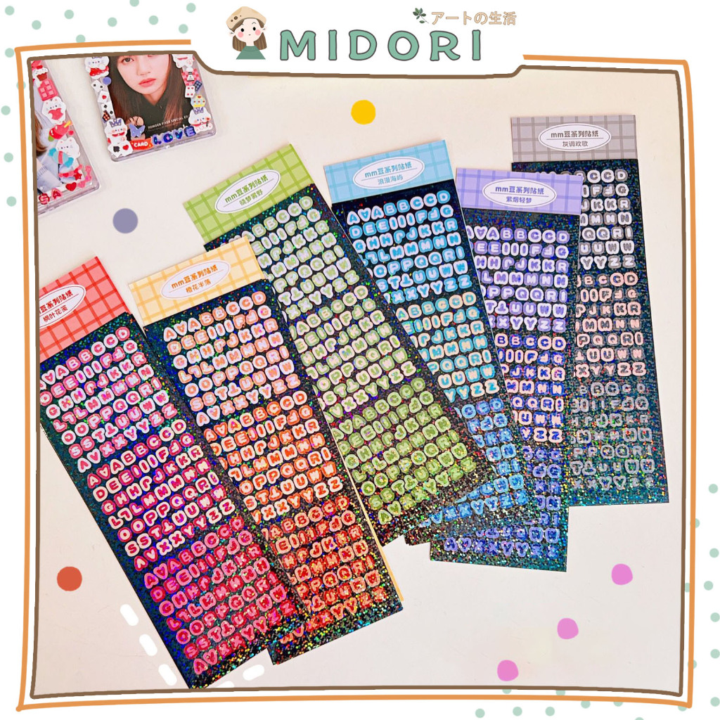 

[MIDORI] 4Pcs LETTER NUMBER ALPHABET GLITTER Kartun Lucu Shiny Sticker Jurnal BUJO Planner Deco Stiker Hias - B0473