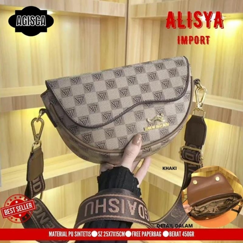 TAS SELEMPANG IMPORT WANITA SETENGAH LINGKARAN BAHAN SINTESIS ALISYA FREE PAPERBAG
