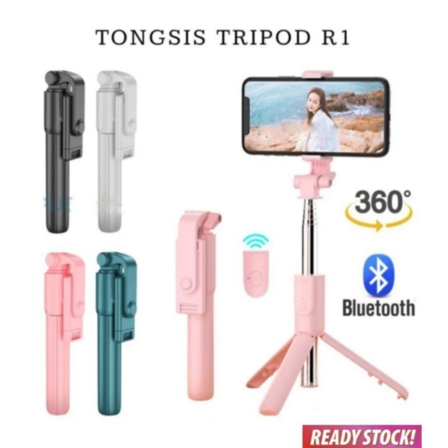 Tongsis Tripod Bluetooth 3 in1 Selfie Stick Remote Action Cam macaron R1 Selfie Stick Portable Flexi