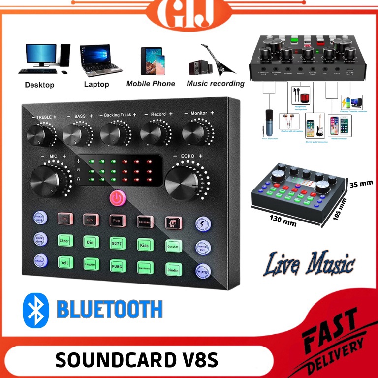 KODE R15H Sound Card V8S  V8s V8 Live Mixer Audio USB External Soundcard Broadcast Microphone SoundC