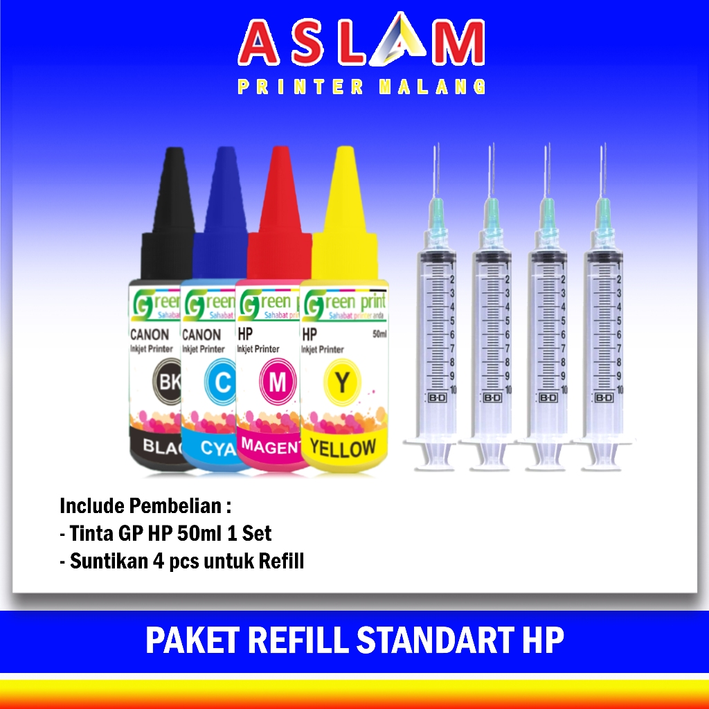 Paket Tinta Refill Catridge Tinta Green Print untuk Refill Cartridge inkjet Canon / HP