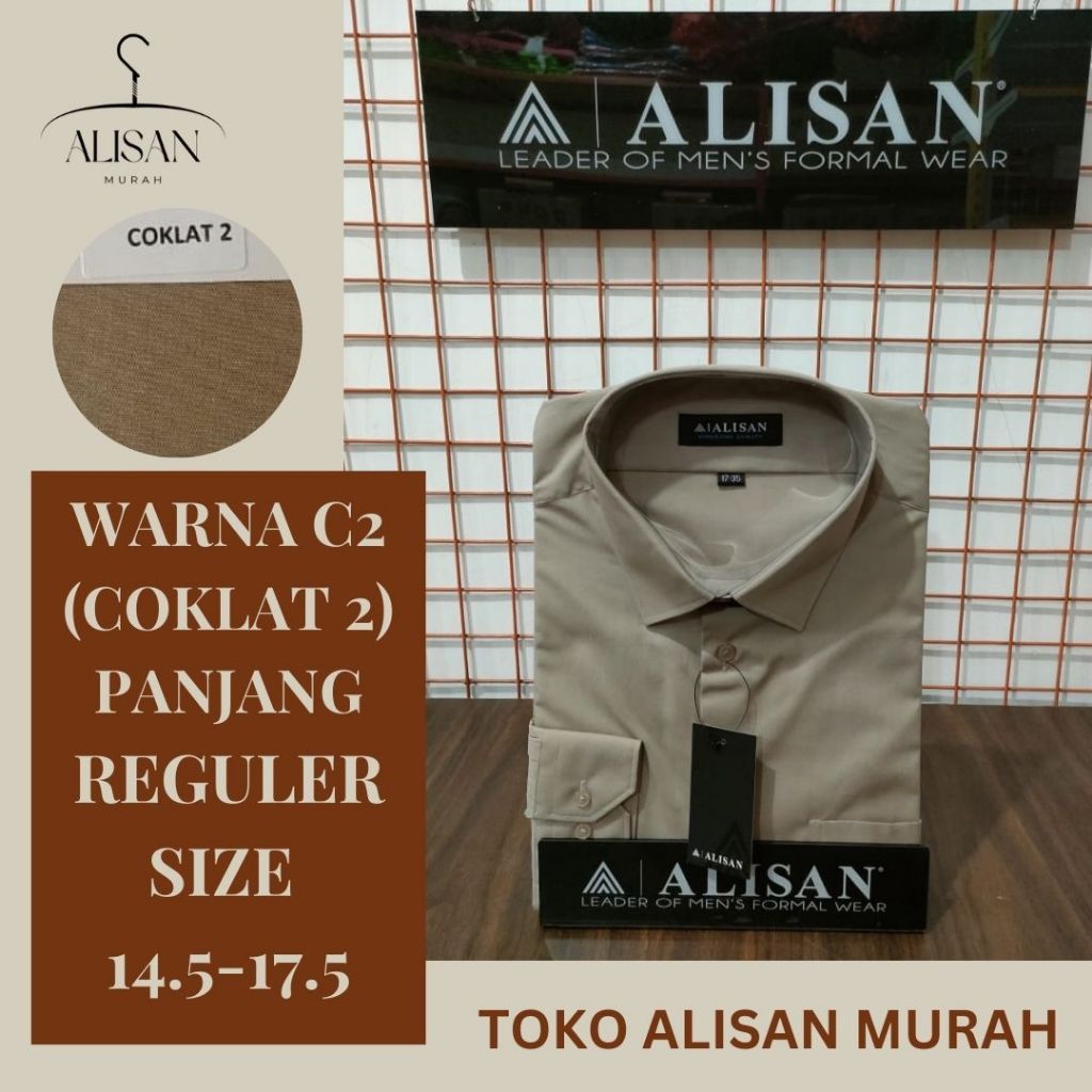 Kemeja Pria Alisan Lengan Panjang Reguler Fit Warna Coklat (C2)