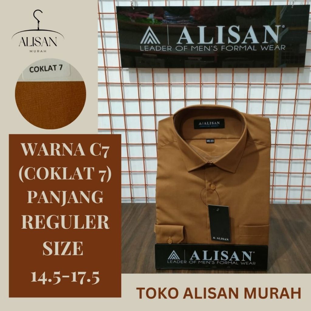 Kemeja Pria Alisan Lengan Panjang Reguler Fit Warna Coklat (C7)