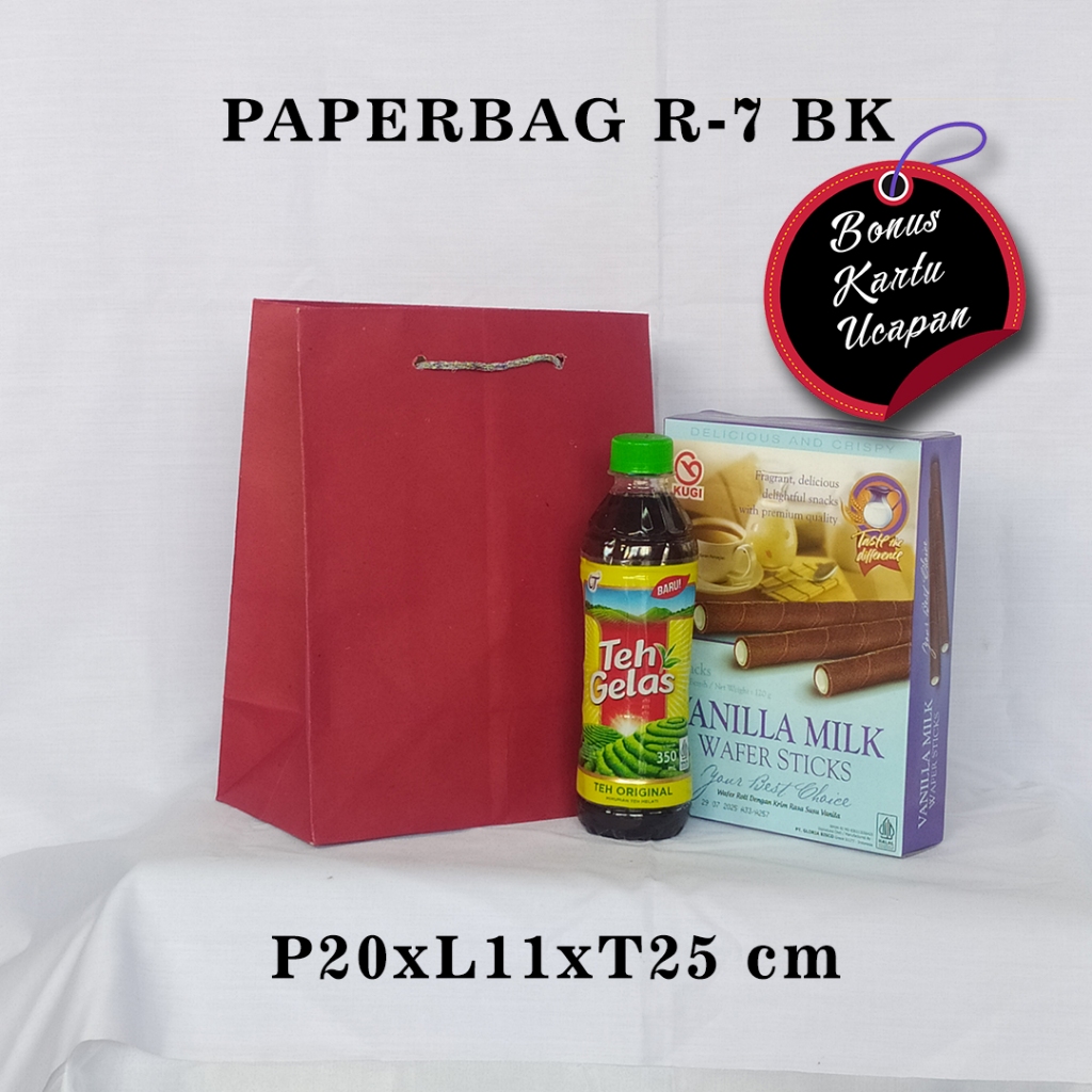 

PAPERBAG BONUS KARTU UCAPAN UKURAN R-7 BK (P20 X L10 X T25 CM) UNTUK WAFER ROLL TEH BOTOL DLL