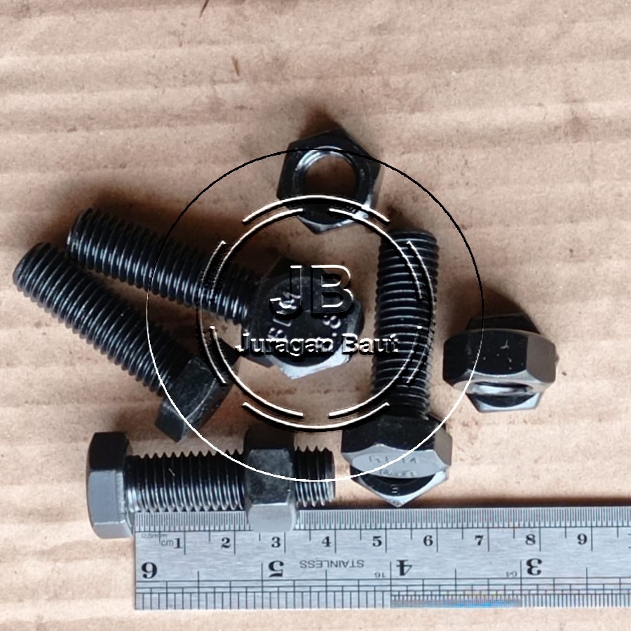 BAUT BAJA KUNCI 19 M12X40 PANJANG 4 CM 4CM GRADE 8.8 HTB M12 X 40 FULL DRAT HITAM BAUT 19 HEXA BOLT 