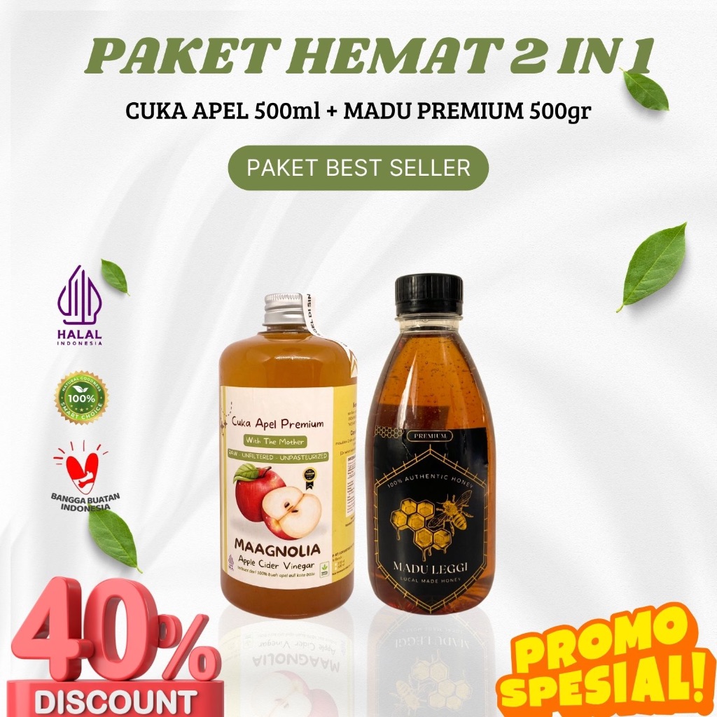 

Paket Hemat Cuka Apel 500ml + Madu Multiflora 500ml