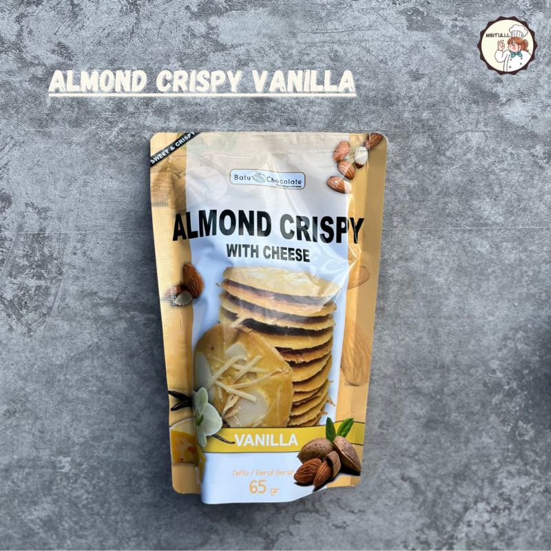 

CAMILAN KUE KERING ALMOND CRISPY WITH CHEESE VANILA 65 GRAM SNACK ENAK MURAH OLEH-OLEH KHAS BATU MALANG