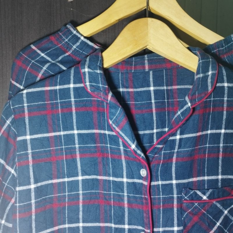 SET PIYAMA KATUN FLANEL GU NAVY KOTAK2 PREMIUM