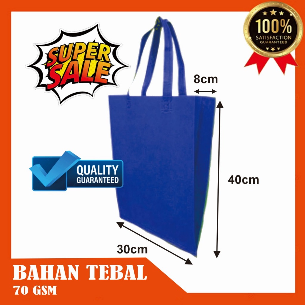 

Tas Spunbond Polos t40x30x8 ( Lipat Samping) per 12 pcs atau 1 Lusin