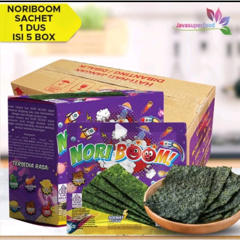 

Nori Crispy Nori Boom 1 Box isi 12 Cemilan Rumput Laut Panggang