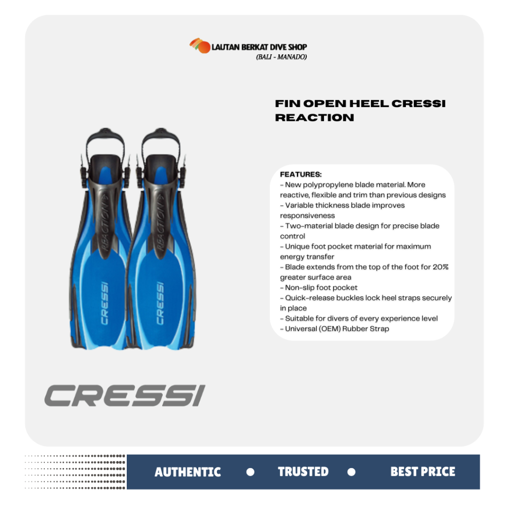 FIN DIVING CRESSI OPEN HEEL REACTION BLUE